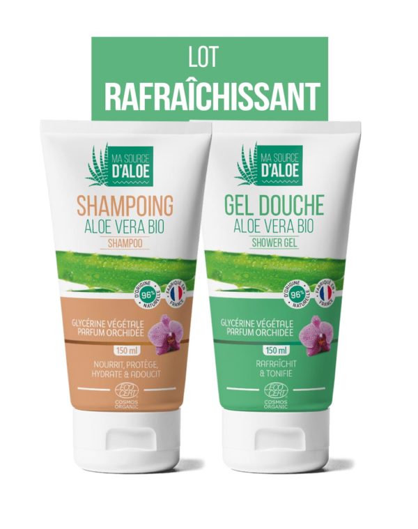 Lot Rafraîchissant - Gel douche 150 ml et Shampoing - 150 ml - Ma source d'Aloé